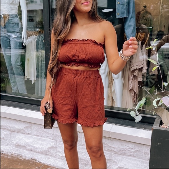 Free People Rust Two-Piece Ruffle Set - Picture 2 of 5